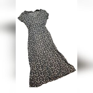 Vtg Y2K Floral Loft Button Down Empire Waist Tie Back Blue White Dress 8 Cottage